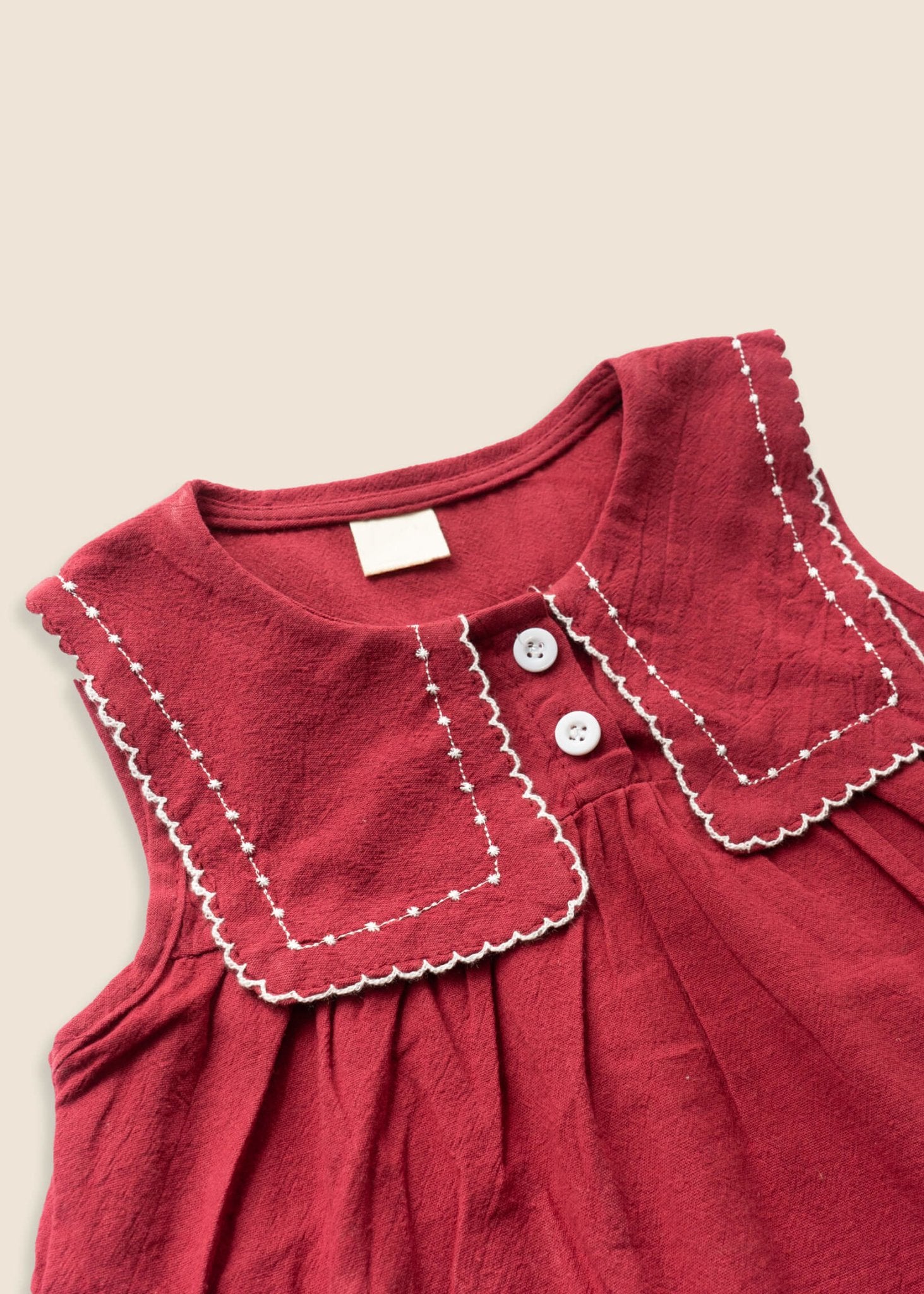 SAILOR Embroidered Collar Linen Dress - Red - Rocco & The Fox