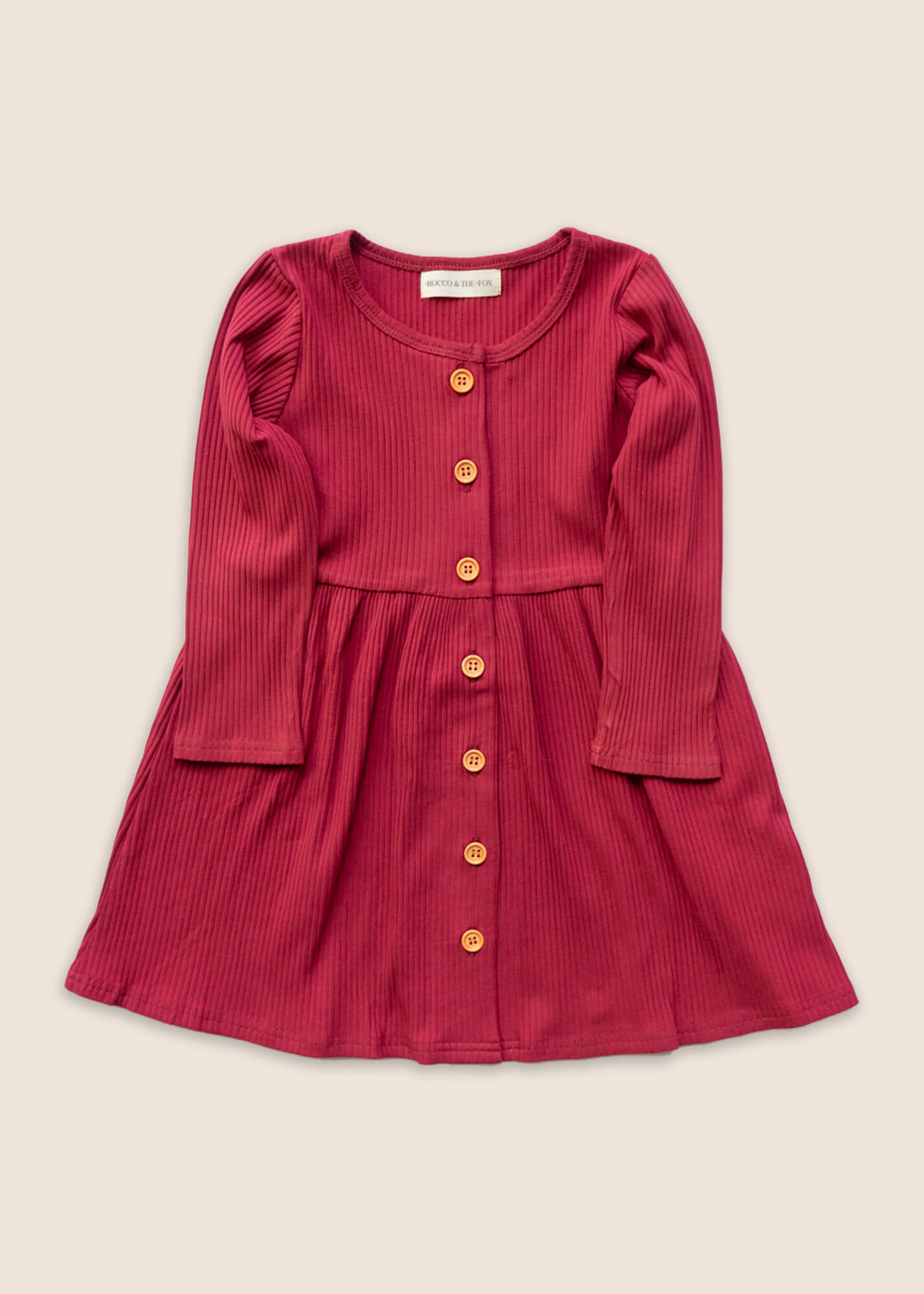 JOVIE Ribbed Button-Up Dress - Berry red girls dresses toddler christmas day outfit 2021 ribbed festive xmas day long winter dress