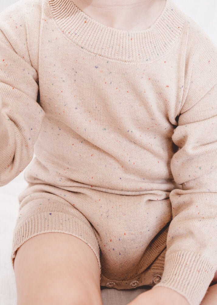ARLO Speckled Long-Sleeve Romper - Natural - Rocco & The Fox