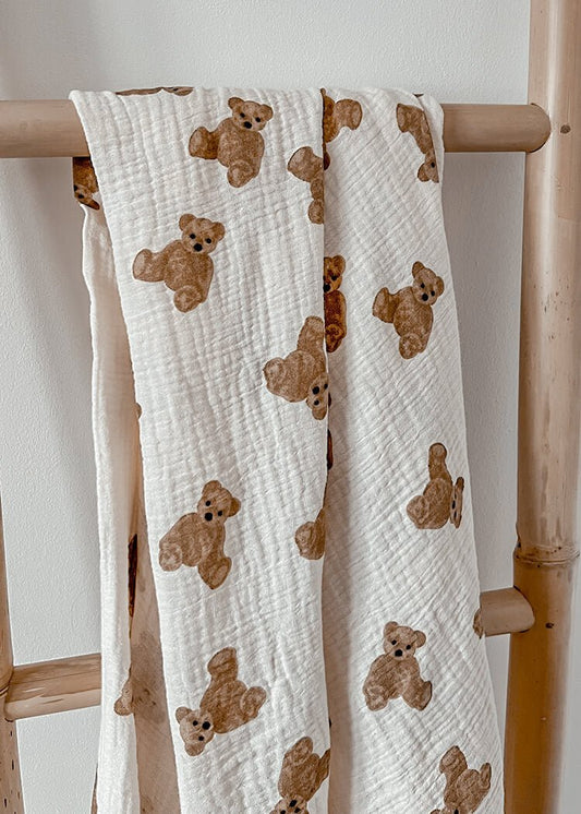 BERTIE Bear Cotton Gauze Muslin Blanket - Rocco & The Fox