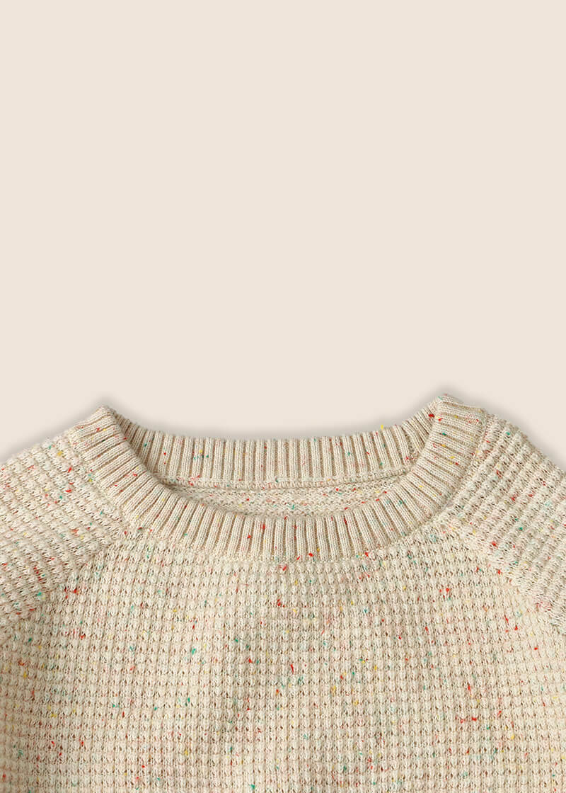 BLAKE Speckled Waffle Sweater - Rocco & The Fox speckled confetti sprinkle waffle knit jumper sweater boys girls toddler baby unisex gender neutral brown