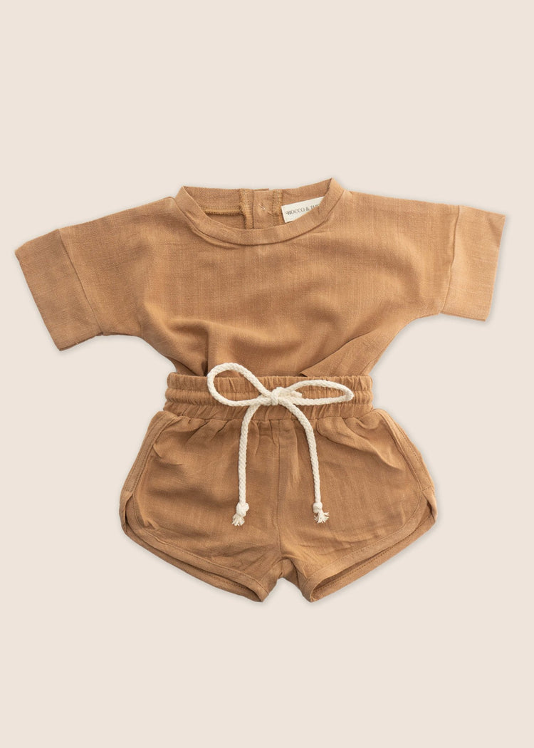 COVE Linen T-Shirt + Short Set - Brown - Rocco & The Fox