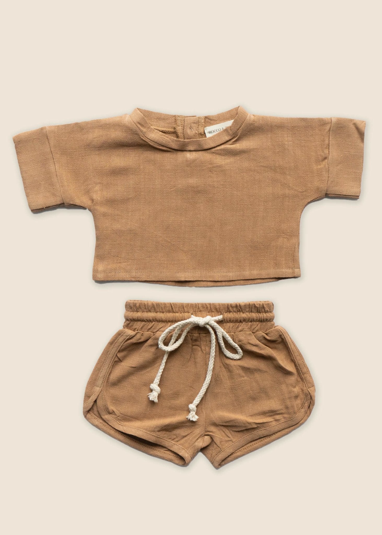 COVE Linen T-Shirt + Short Set - Brown - Rocco & The Fox