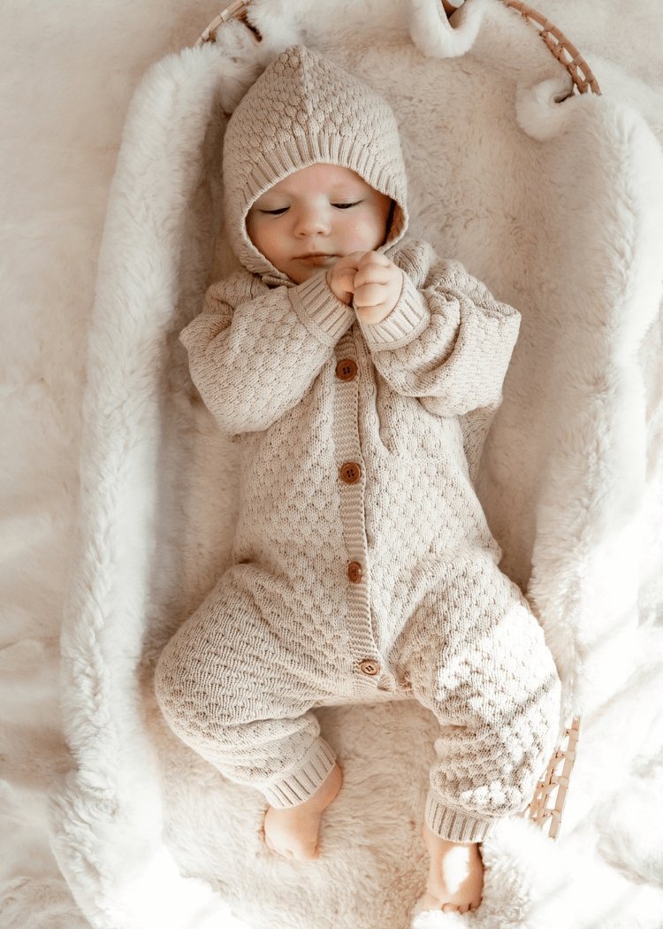 JUDE Knitted Button-Up Romper + Bonnet - Biscuit - Rocco & The Fox