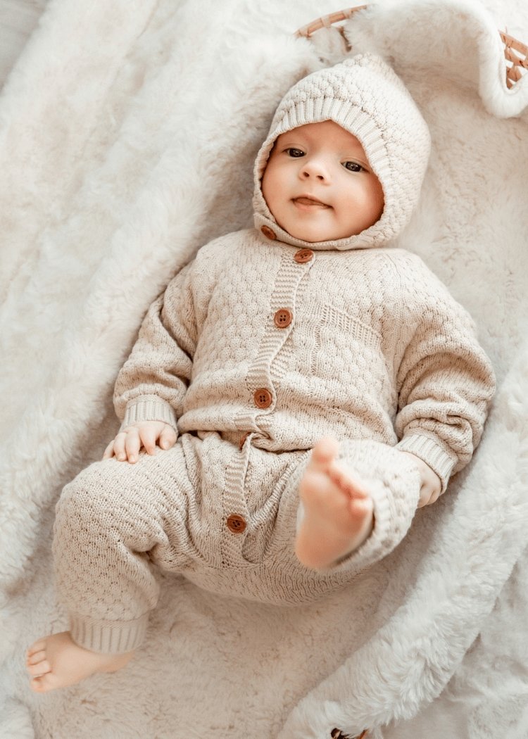 JUDE Knitted Button-Up Romper + Bonnet - Biscuit - Rocco & The Fox