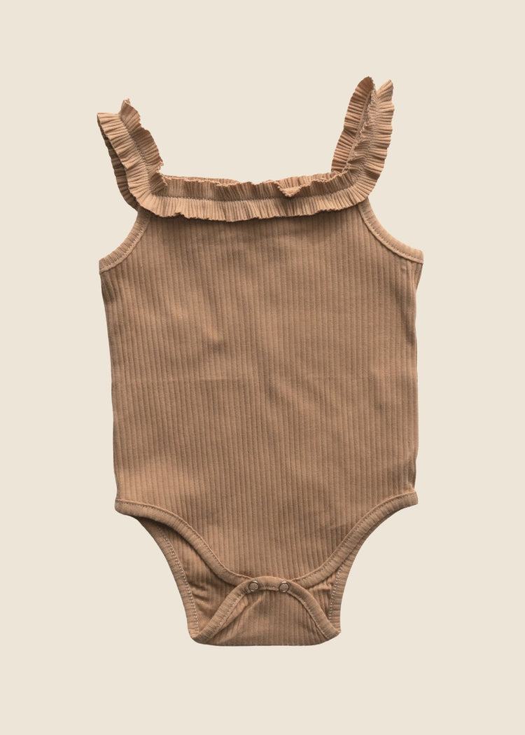 MILA Ribbed Frill Bodysuit + Shorts Set - Brown - Rocco & The Fox
