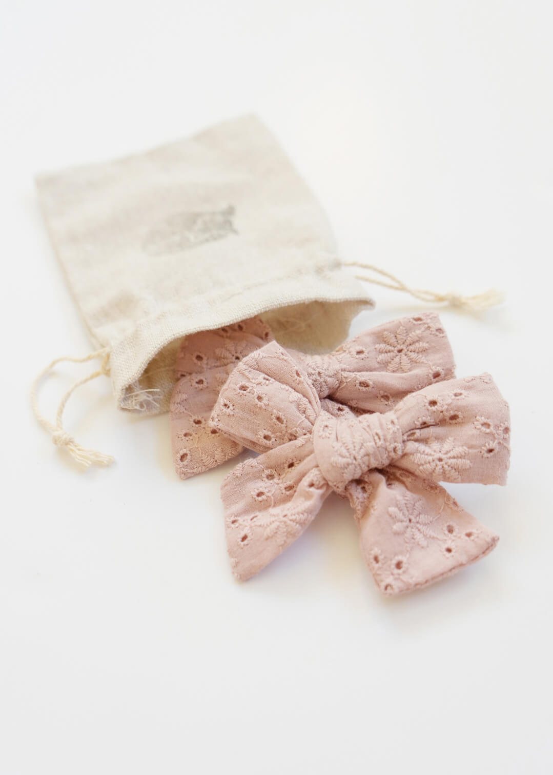 PENNY 2-Piece Bow Clips - Taupe Broderie - Rocco & The Fox