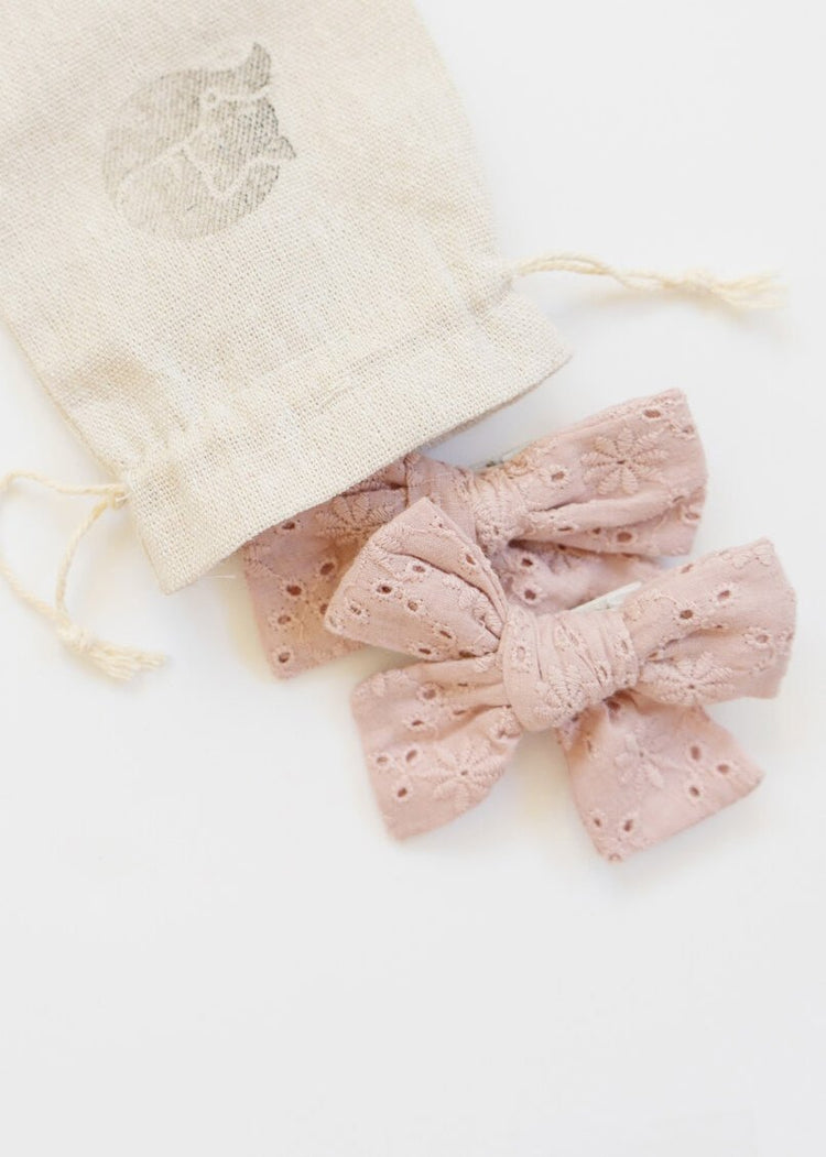 PENNY 2-Piece Bow Clips - Taupe Broderie - Rocco & The Fox