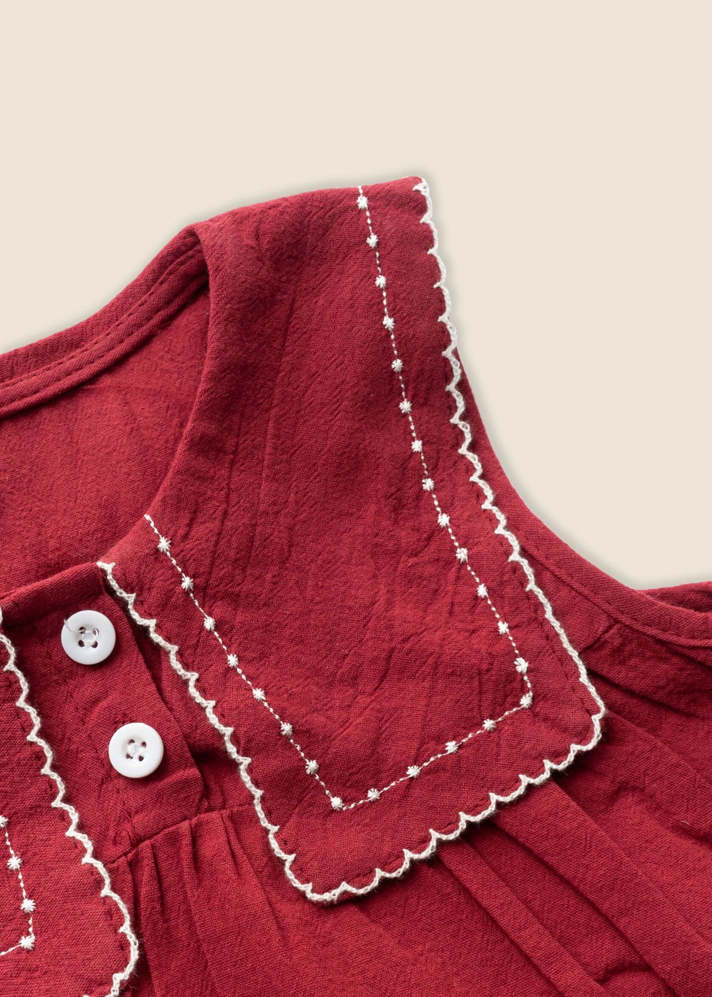 SAILOR Embroidered Collar Linen Dress - Red - Rocco & The Fox